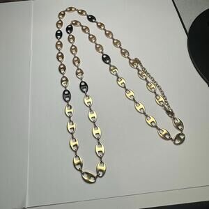 JBK Signed Gold Tone & Black Mariner Link Chain Necklace Camrose & Kross